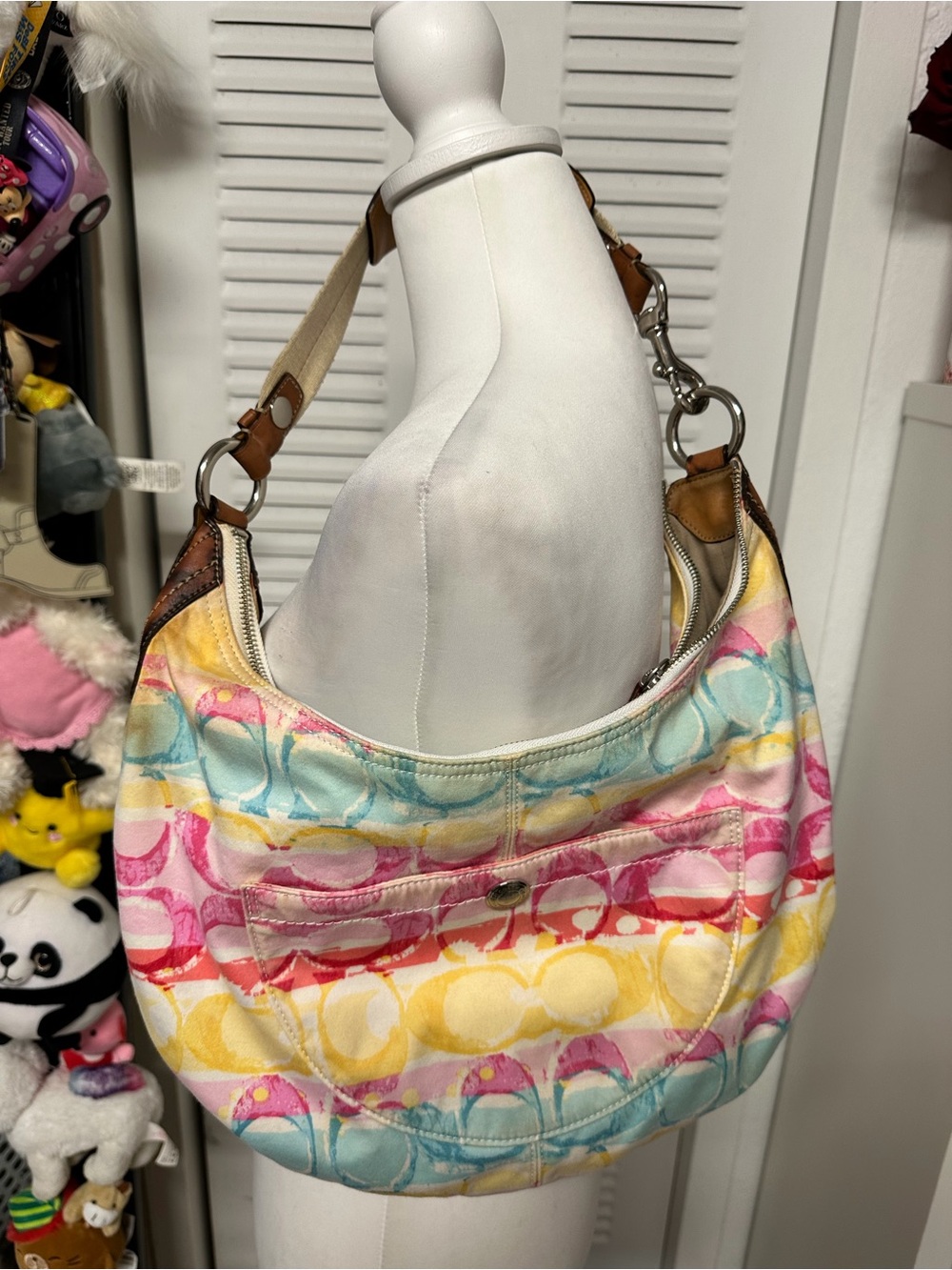 Coach Multicolor Pastel Striped Hobo Bag